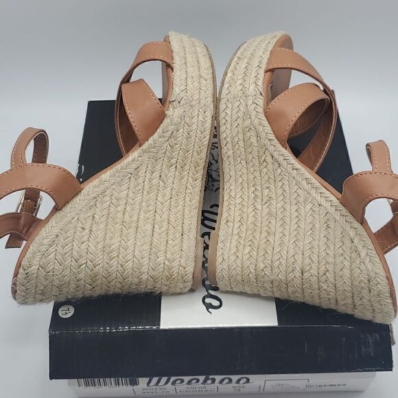 Weeboo Tan Mid High Heel Wedge Strappy Buckle Espadrille Sandals Size 7.5 - Picture 10 of 17
